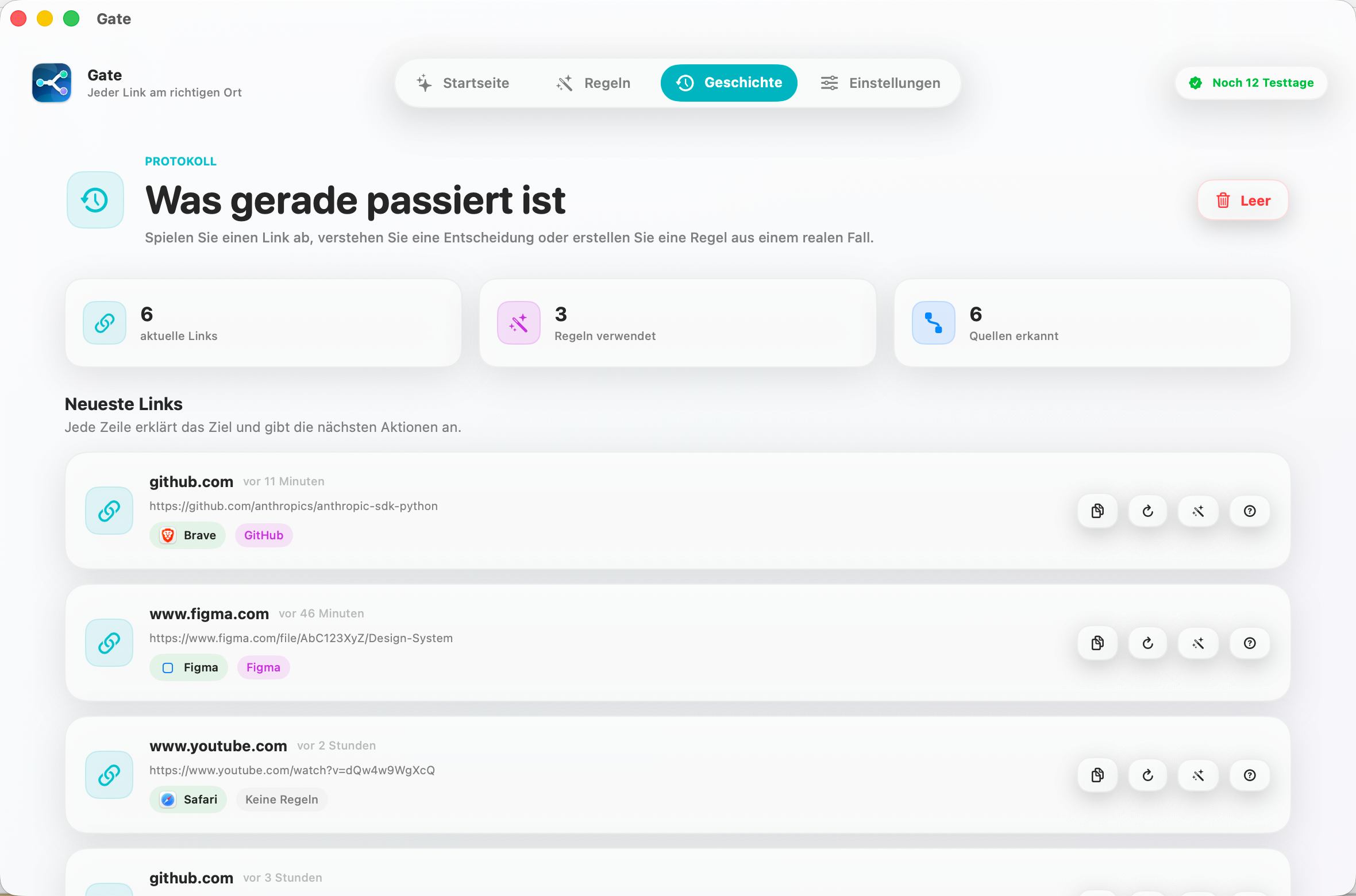 Gate — Sehen Sie, warum Gate entschied. Jeden Link abspielen, verstehen, zur Regel machen.