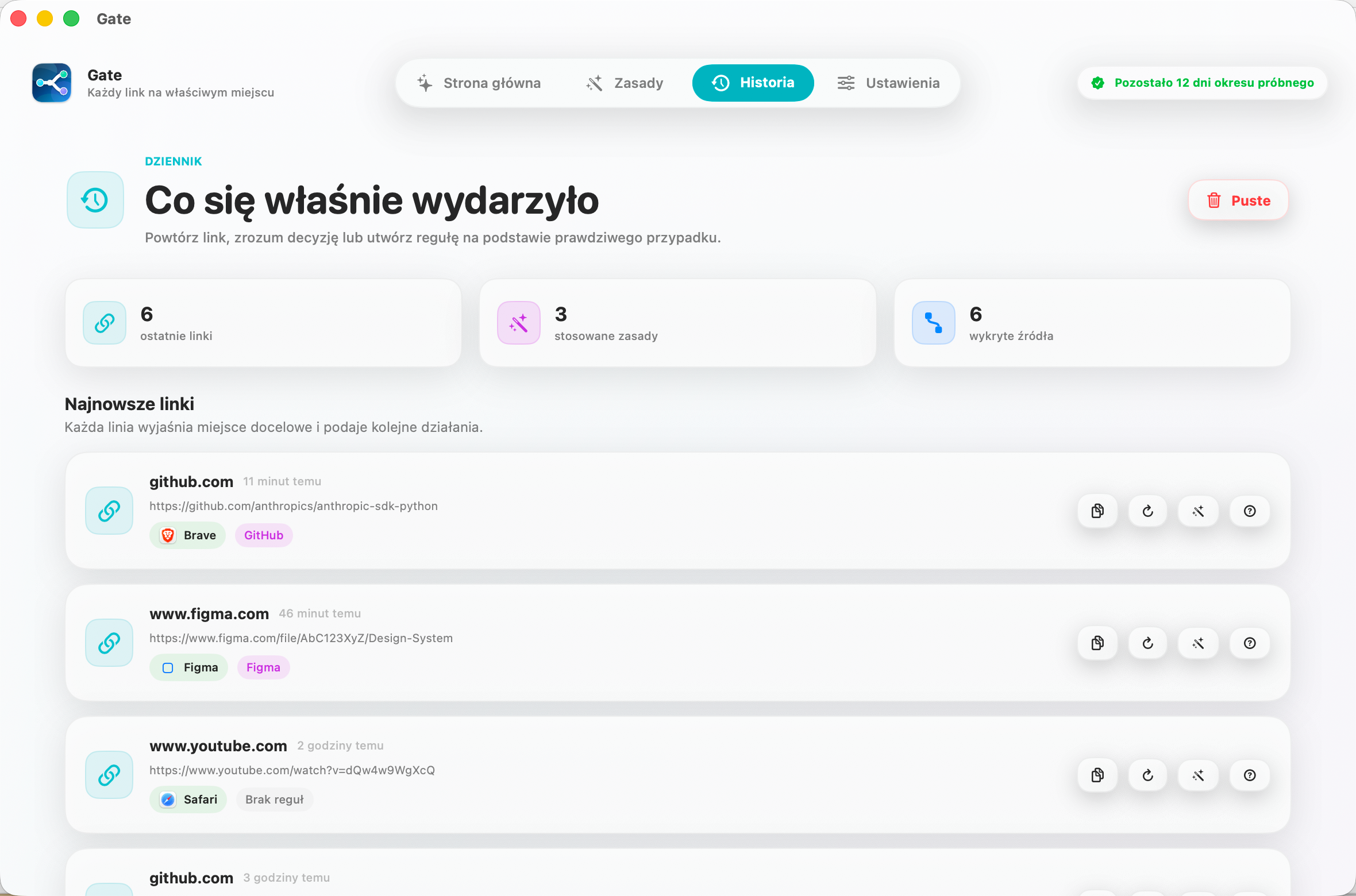 Gate — Zobacz, dlaczego Gate zdecydował. Odtwórz link, zrozum go i zamień w regułę.
