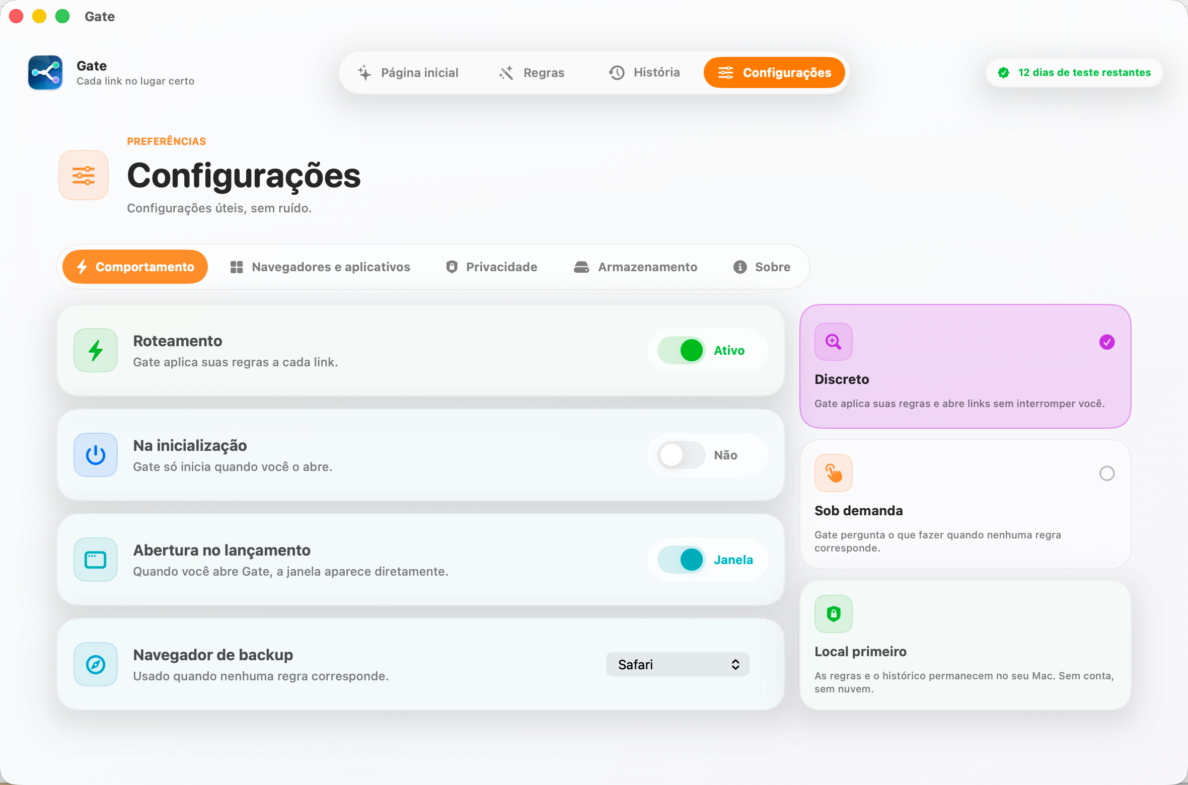 Gate — Tudo fica no seu Mac. Sem conta. Sem nuvem. Sem assinatura.